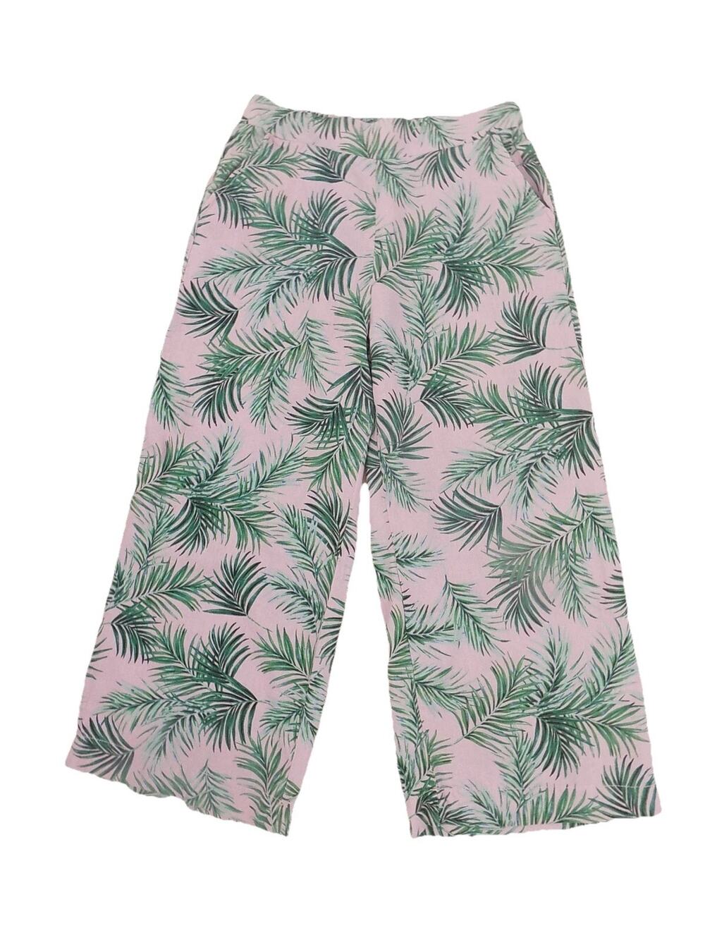 Kensie tropical print linen blend pull on pants wide leg size Medium